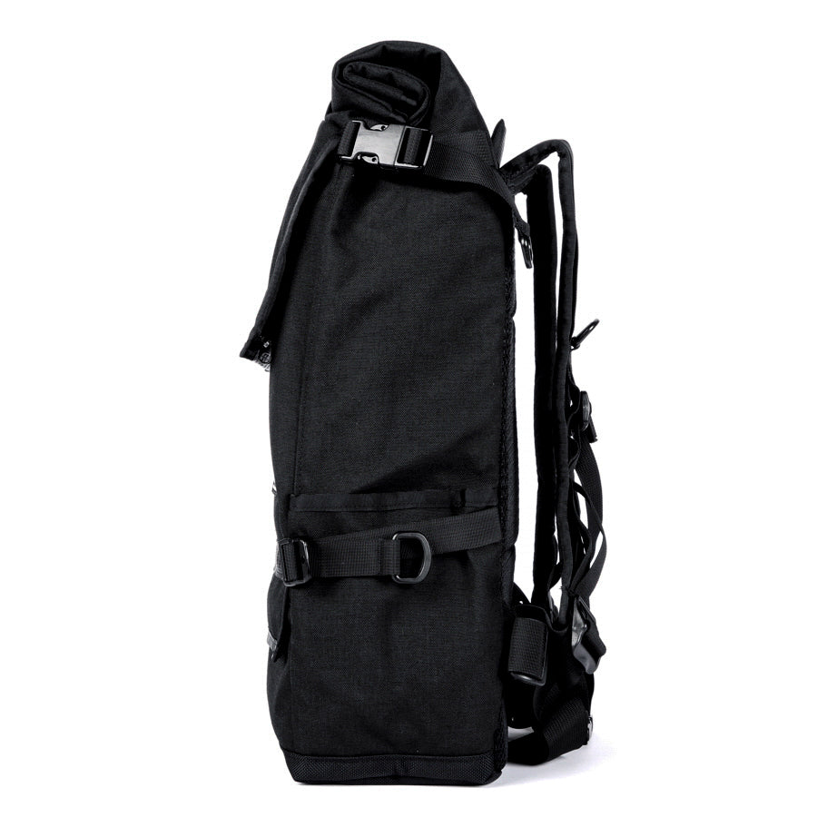 - Detail View - Handmade Backpack - Commuter Cycling Bag - XPAC - Waterproof Roll-Top - Laptop Sleeve - Made in USA