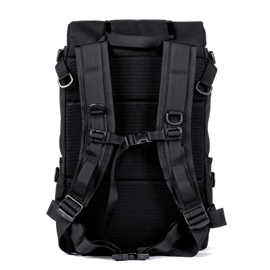 - Detail View - Handmade Backpack - Commuter Cycling Bag - XPAC - Waterproof Roll-Top - Laptop Sleeve - Made in USA