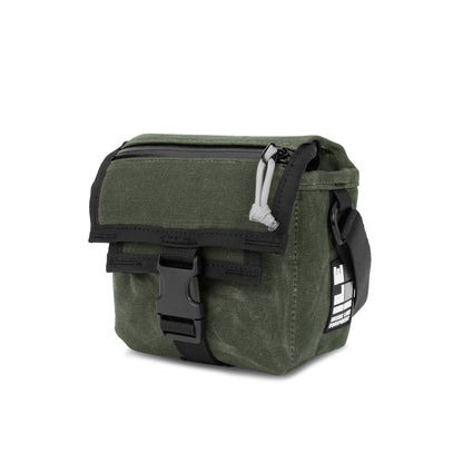 Forest Waxed Canvas - handmade camera cross body - mirrorless camera - street photography - Cobra buckle - XPAC - made in USA