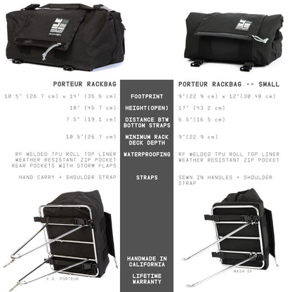 Porteur Rackbag - Waterproof Bike Bag - X-Pac Sailcloth &amp; Cordura - Front Rack Bicycle Bag - 42L Capacity - Handmade in USA